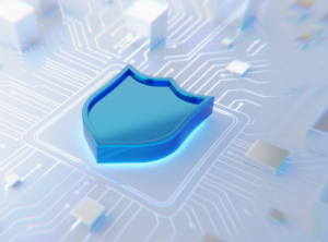 A blue shield on top of a digital board.